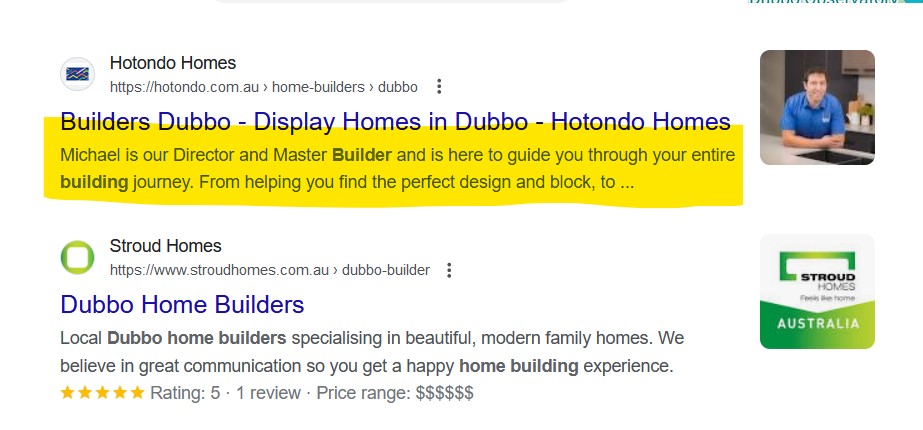 A meta description displayed in Google search results.